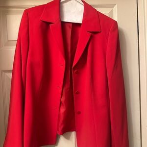 Kasper || Size 16 || Red Suit Blazer & Skirt w/ Tailored Pleated Hem